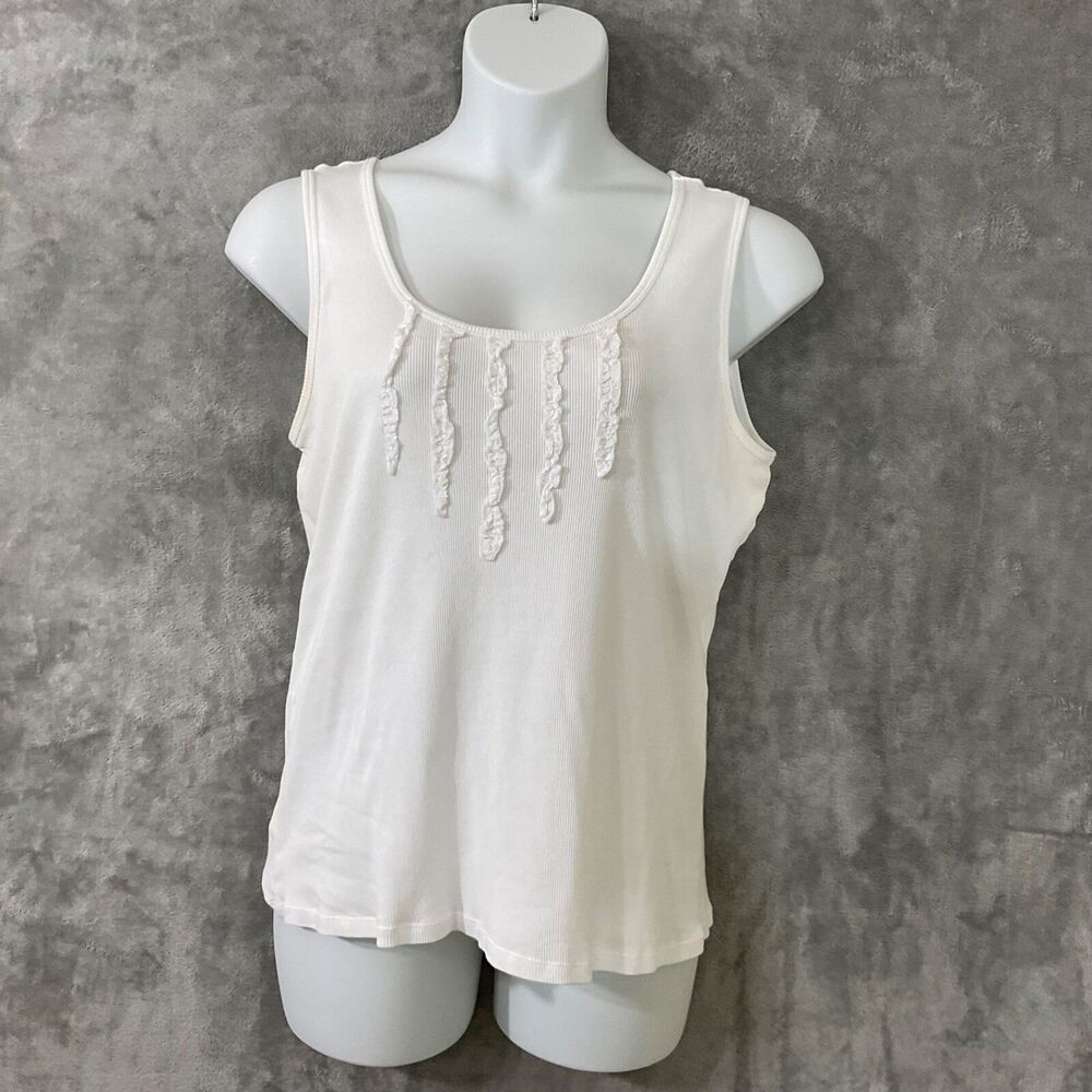 LAURA ASHLEY weekends ribbed tank blouse top women’s plus size 16 white ruffle